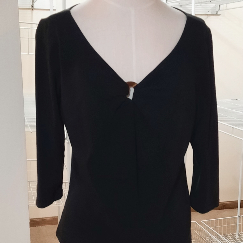 Talbots Black 3/4 Sleeve Top, Size Petite Large